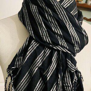 NWT Handmade Black Striped Scarf by Sana – Elegant Modern Blend